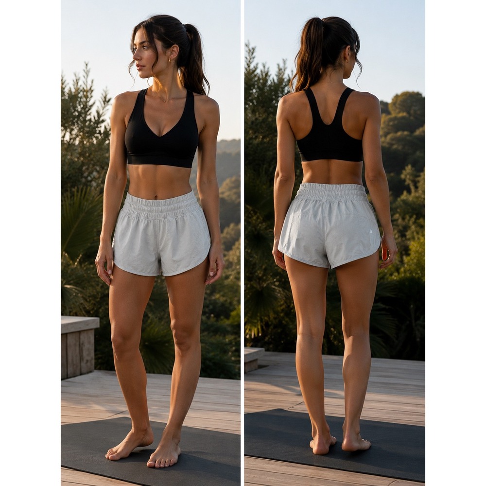Lululemon Track That High Rise Lined Short 3 Grey‎ Pinstripe Running Athletic
